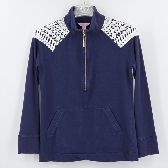 Lilly Pulitzer Skipper Popover Top Womens XS Faded Blue  Shabby Chic Crochet - Picture 1 of 8